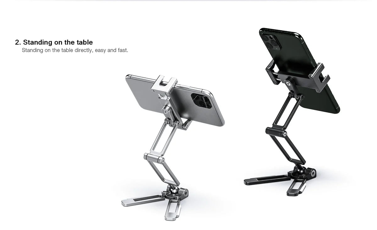 Multi-functional Foldable Cellphone Stand with Arca-Compatible Dovetail and Cold Shoe Mount - Black