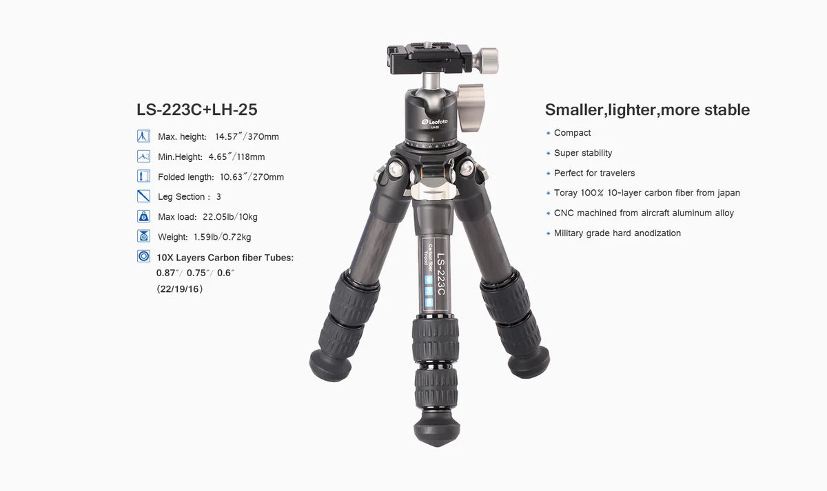 Mini Professional Light Weight Carbon Fiber Tripod Kit
