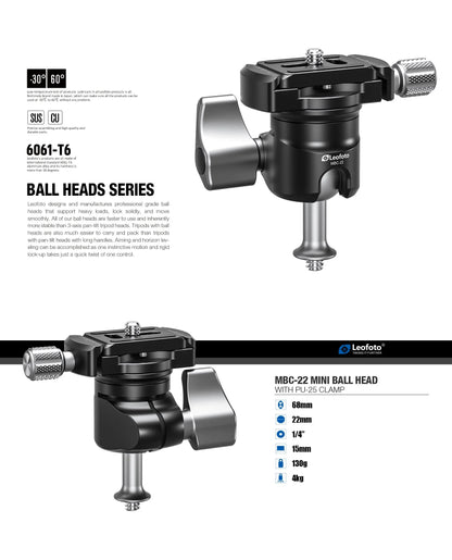 Leofoto MBC-22 Mini Ball Head for FDM-05 Table | Arca Compatible